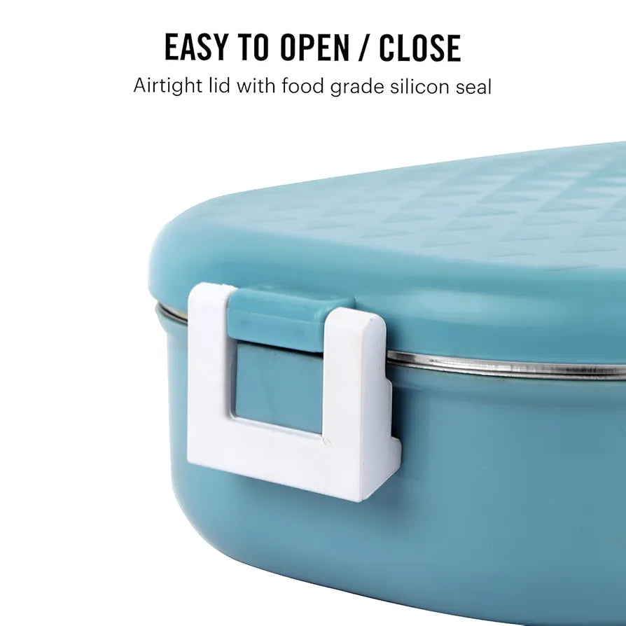 CELLO Altro Neo Lunch Box, Neo Blue, 700ml, 2 Container Lunch Box for Kids | Steel Insulated Lunch Box with Veg Box | Leak-Proof Air Tight Container Tiffin Box for Kids | Ideal for School & Picnic